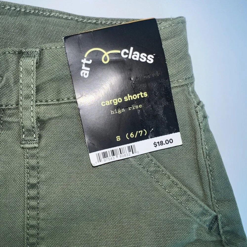 Art Class Cargo Shorts Girls S 6/7 Green Cotton High Rise Casual